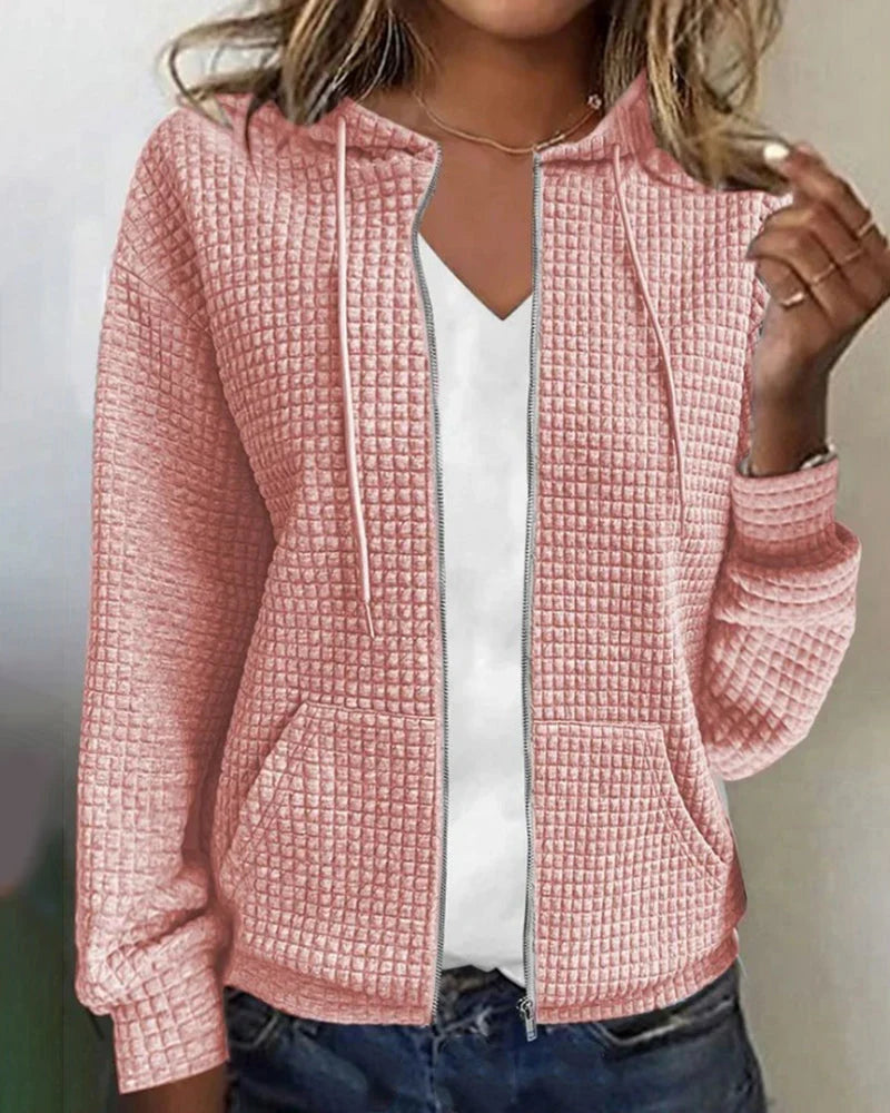 Women's Textured Zip-Up Hoodie with Front Pockets