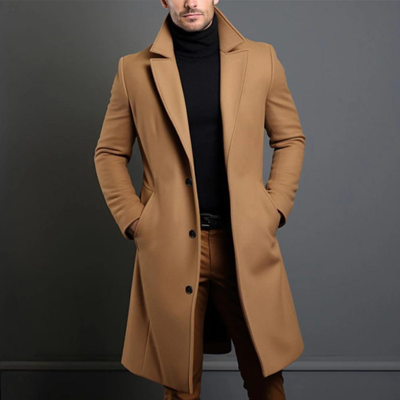 Men’s Long Single-Breasted Overcoat