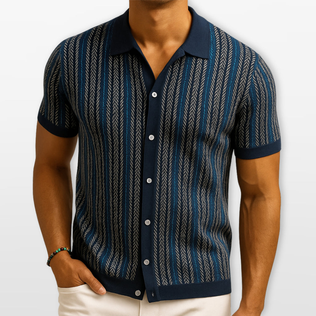 Men’s Striped Button Polo Shirt