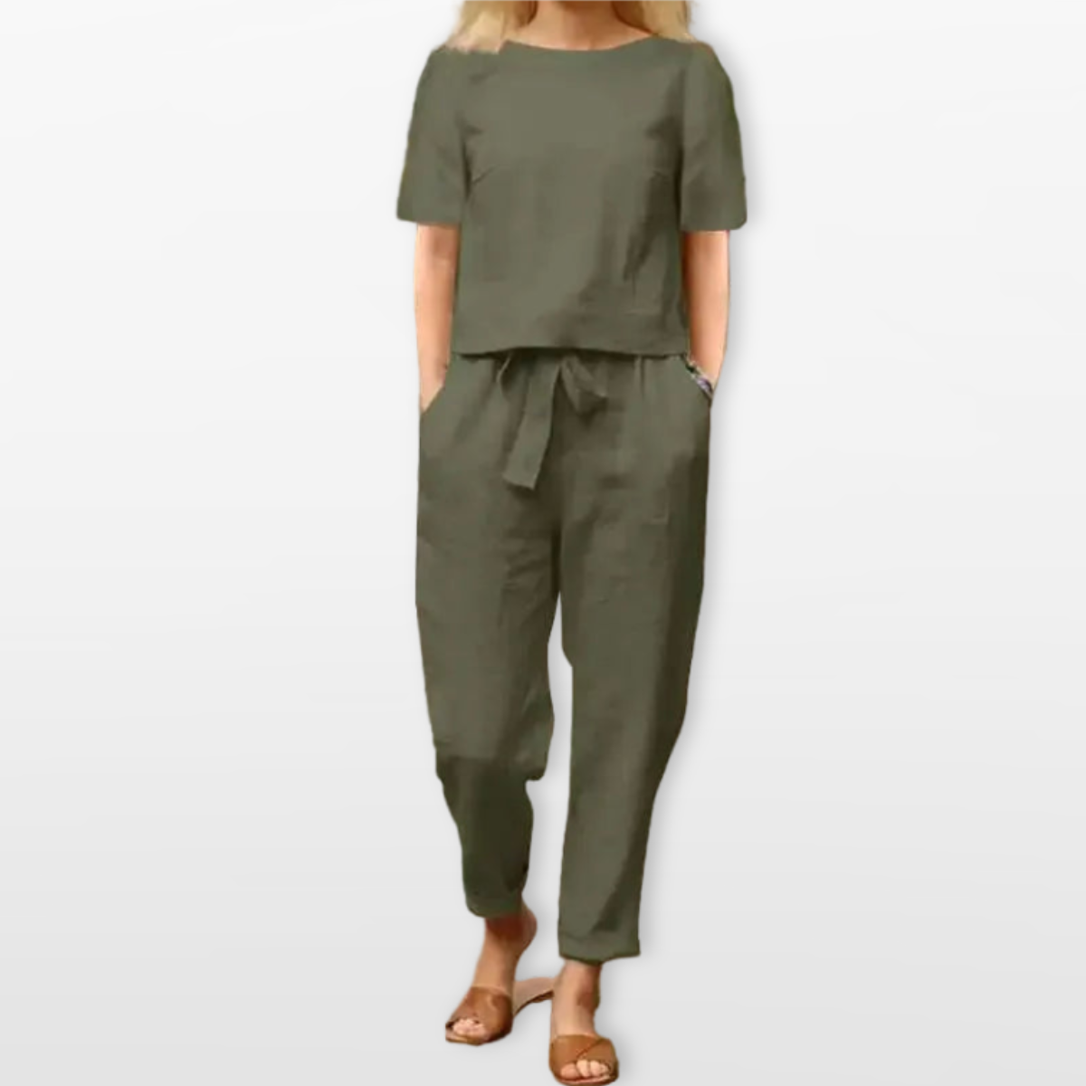 Women Linen Blend Two Piece Lounge Set