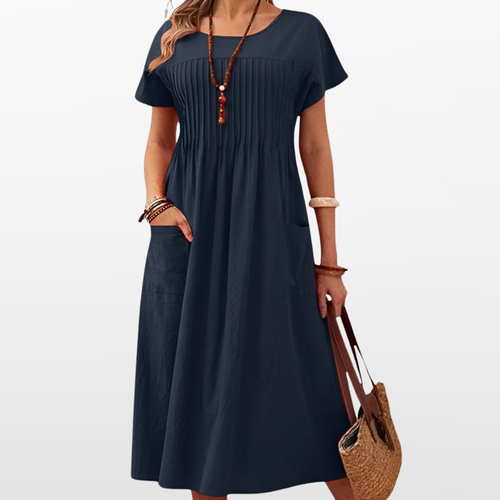 Women Pleated Midi Casual Dress