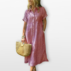 Women Striped Shirt Midi Dress Relaxed Fit