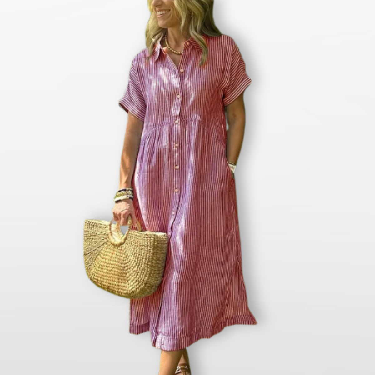 Women Striped Shirt Midi Dress Relaxed Fit