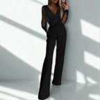Women's Dressy Jumpsuit with Sheer Embellished Sleeves