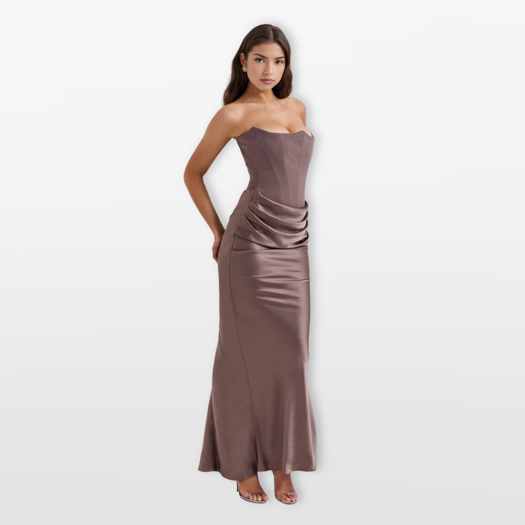 Women’s Strapless Midi Dress Corset Satin