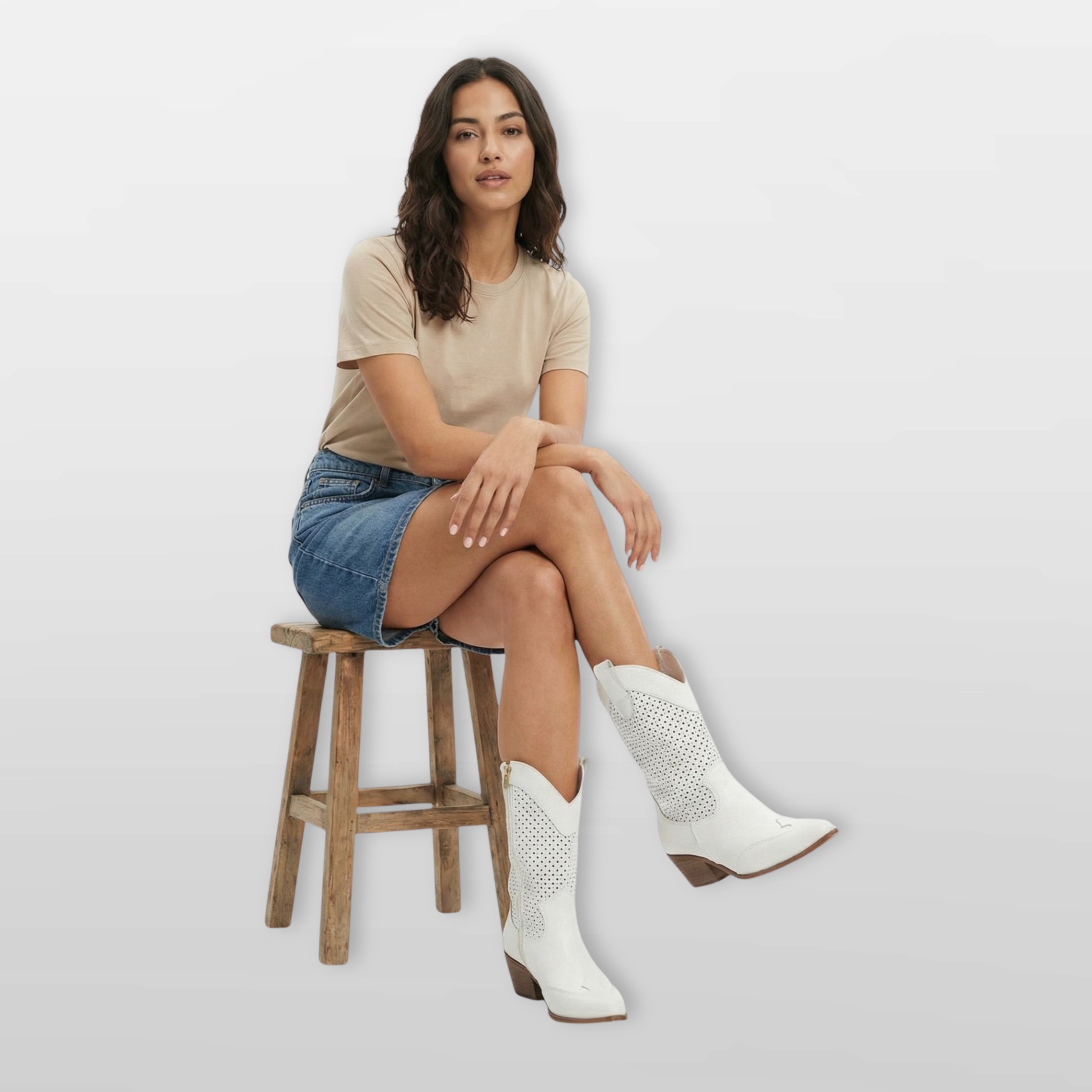 Women’s Perforated Cowboy Boots Western Suede