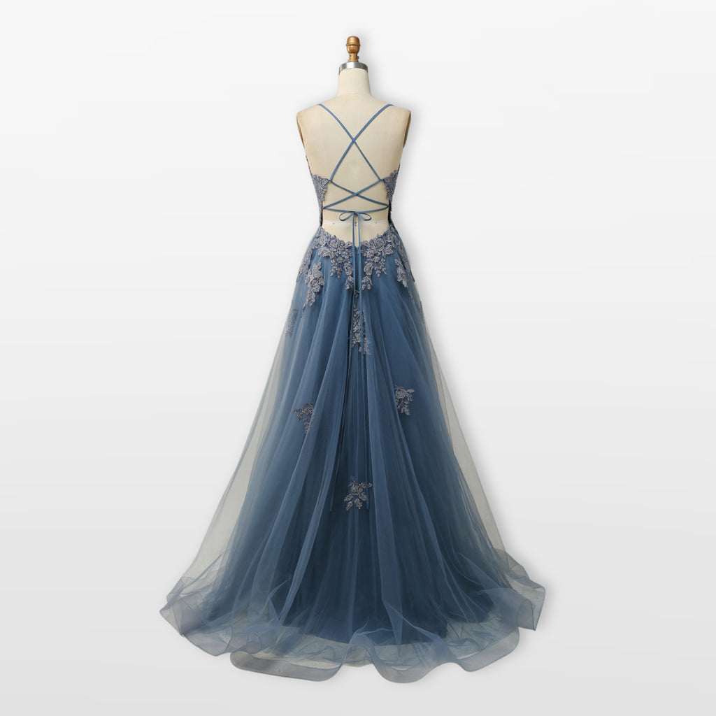 Women’s Lace Tulle Evening Dress Backless Slit
