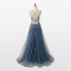 Women’s Lace Tulle Evening Dress Backless Slit