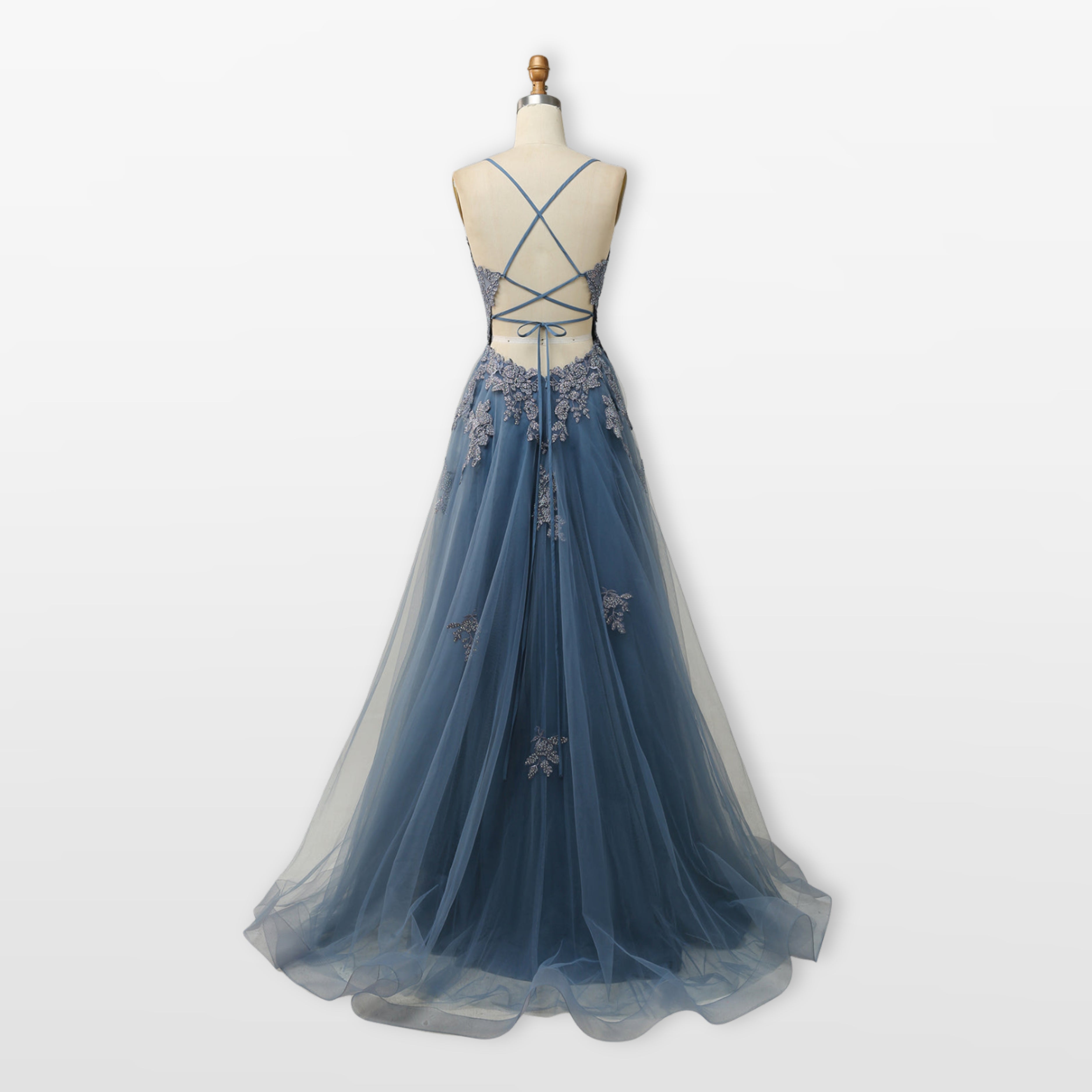 Women’s Lace Tulle Evening Dress Backless Slit