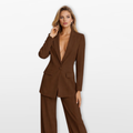 Women Deep V Blazer Wide Leg Suit