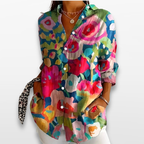 Women Floral Button Blouse Casual Chic Top