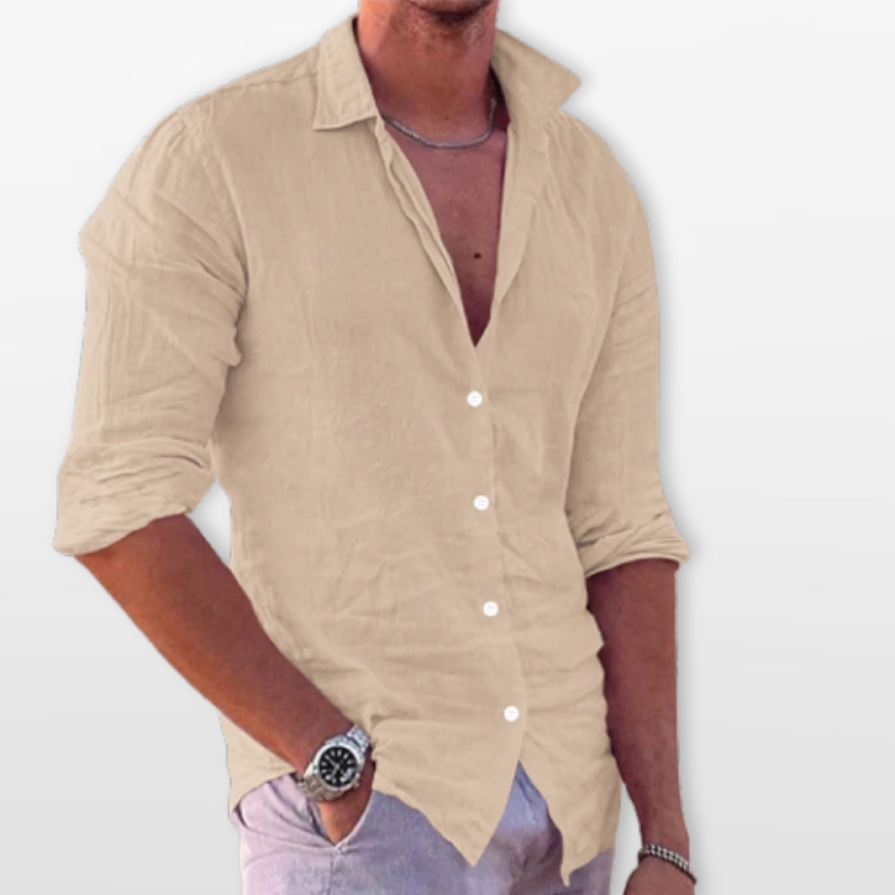 Men’s Casual Linen Beach Button Shirt