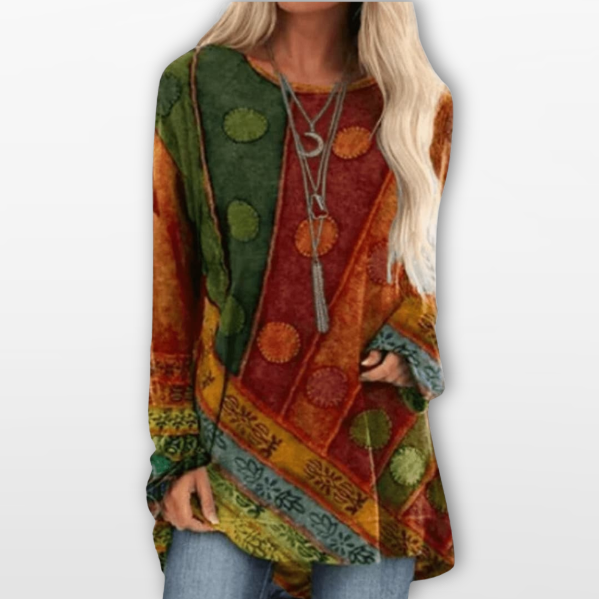 Women Boho Tunic Top Artistic Print
