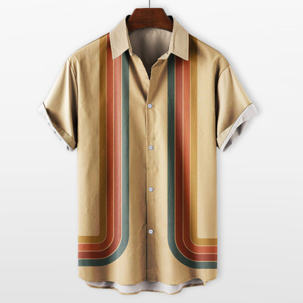 Men Retro Stripe Short Sleeve Shirt