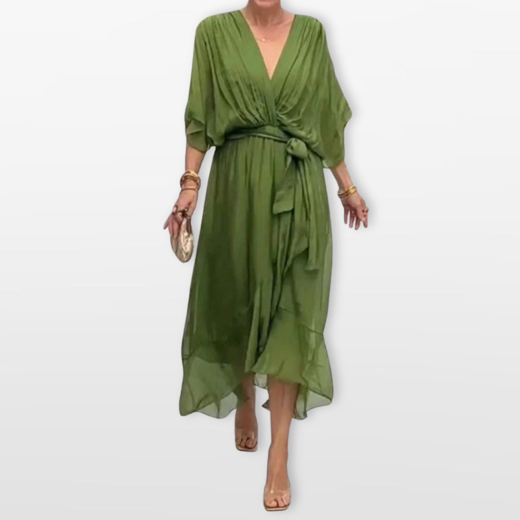 Women’s V Neck Midi Dress Flowy Wrap Dress