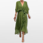 Women’s V Neck Midi Dress Flowy Wrap Dress
