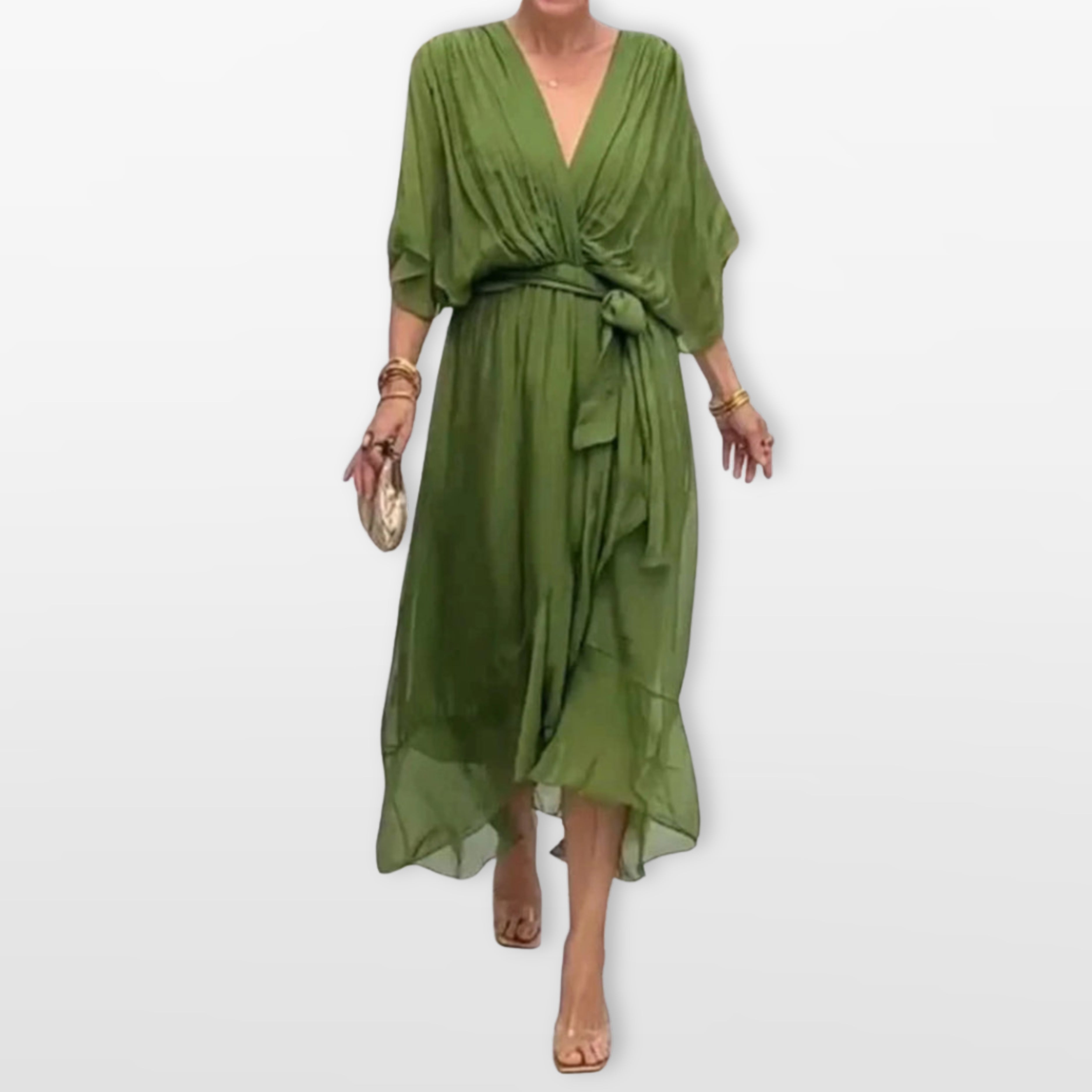 Women’s V Neck Midi Dress Flowy Wrap Dress