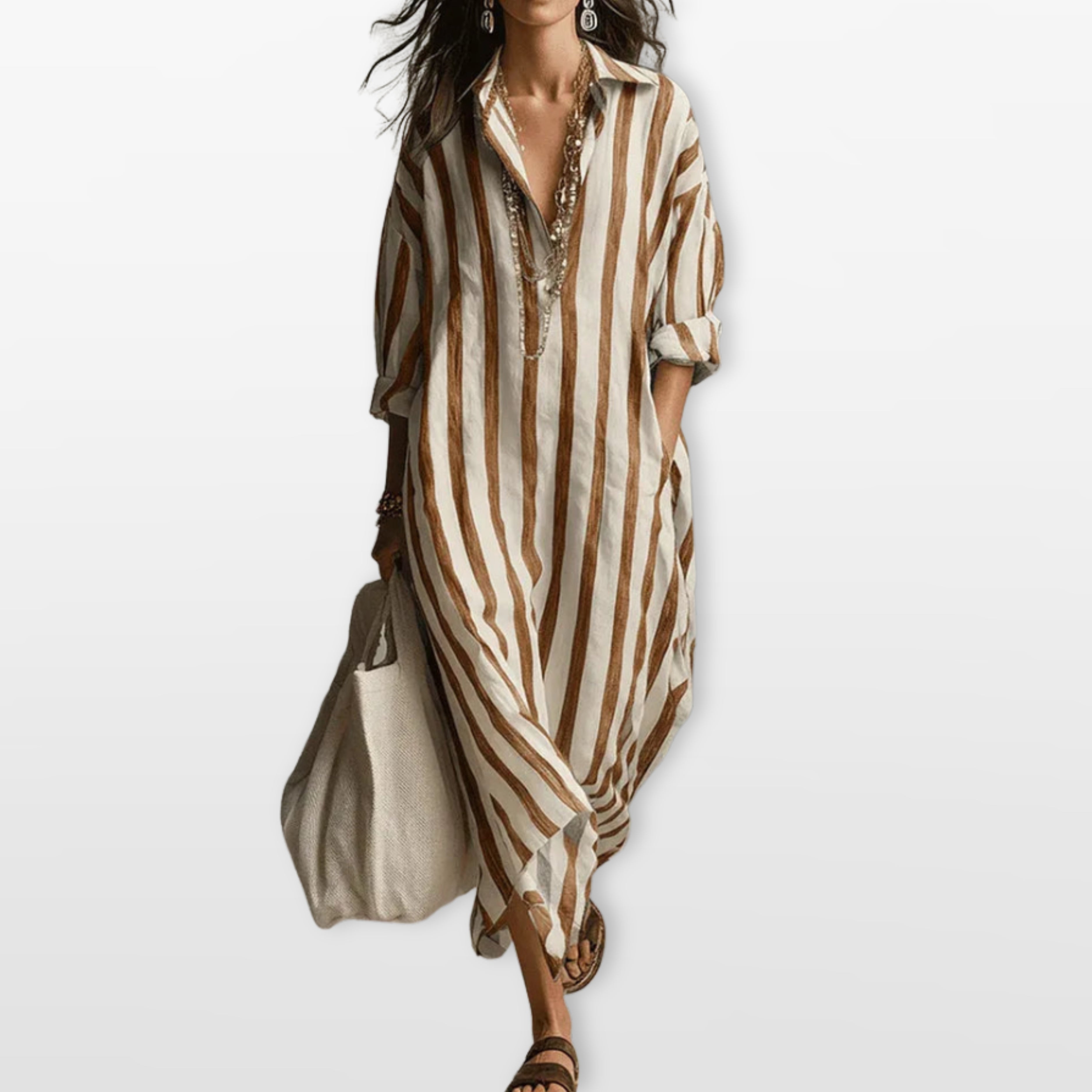 Women’s Striped Maxi Shirt Dress