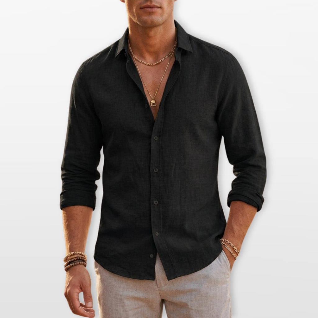 Men's Long Sleeve Linen-Look Shirt