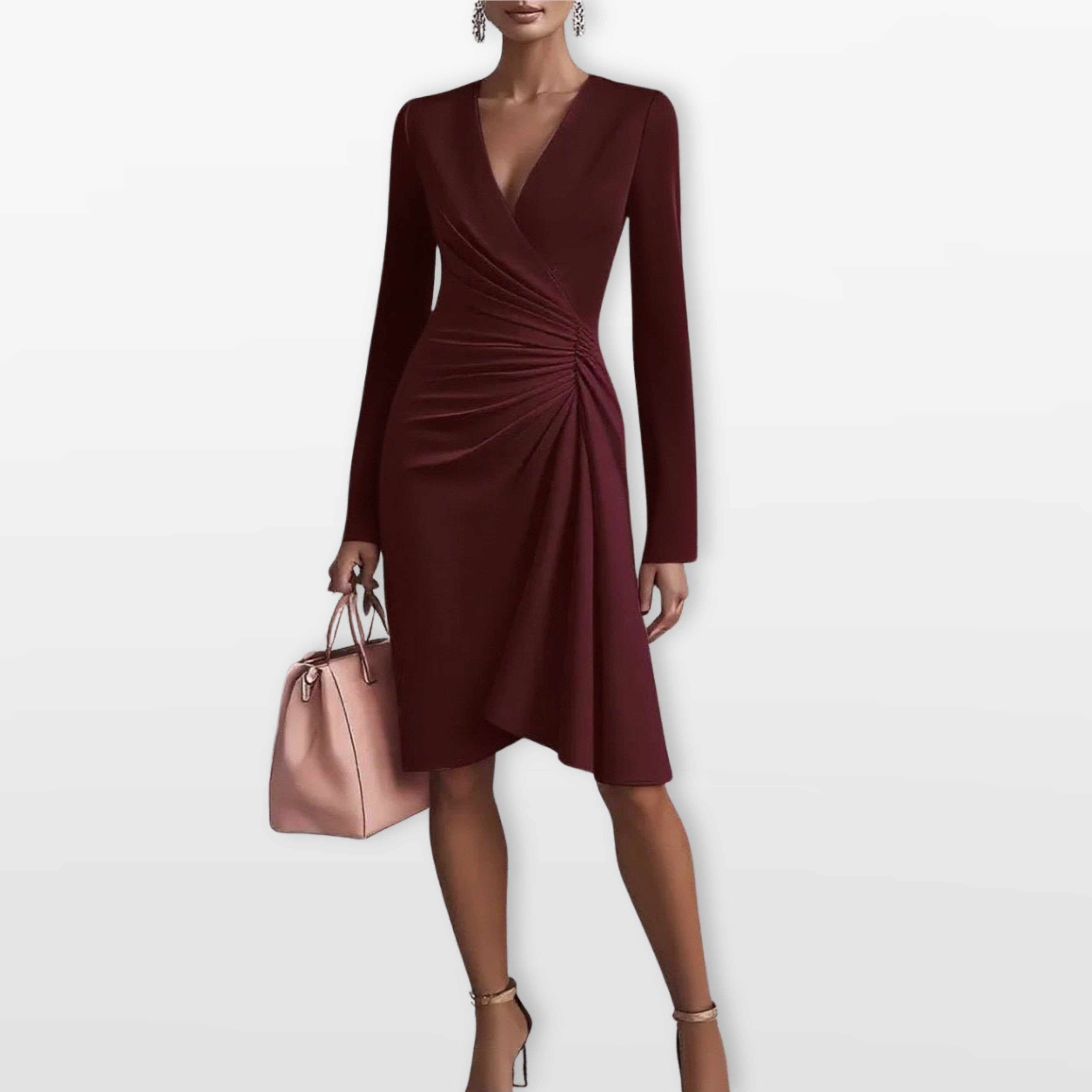 Women V Neck Draped Midi Dress