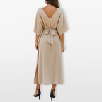 Women Belted V Neck Maxi Dress