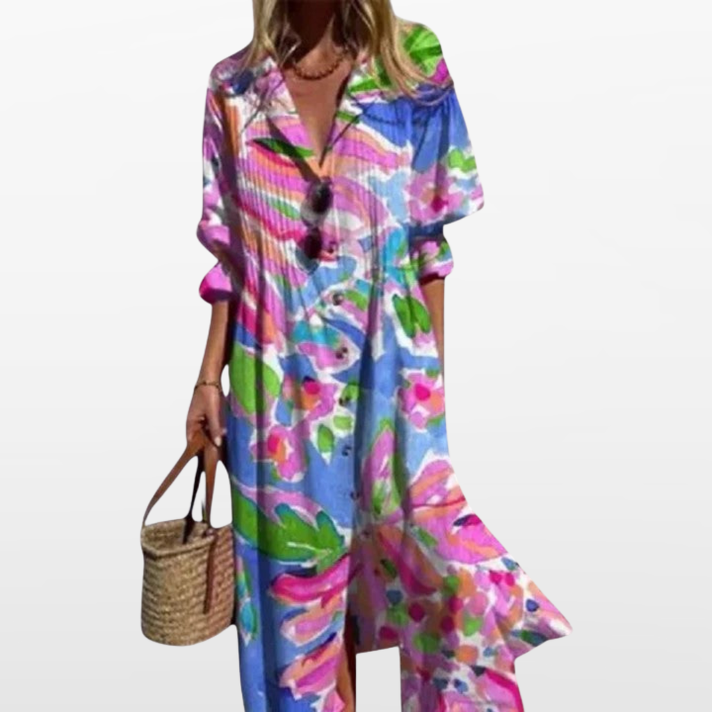 Women Floral Button Down Midi Dress