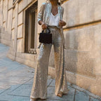 Women's Sequin Jacket and Wide-Leg Pants Set
