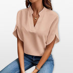 Women’s Short Sleeve V Neck Blouse Relaxed Fit