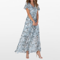 Women Floral Maxi Dress Flutter Sleeve