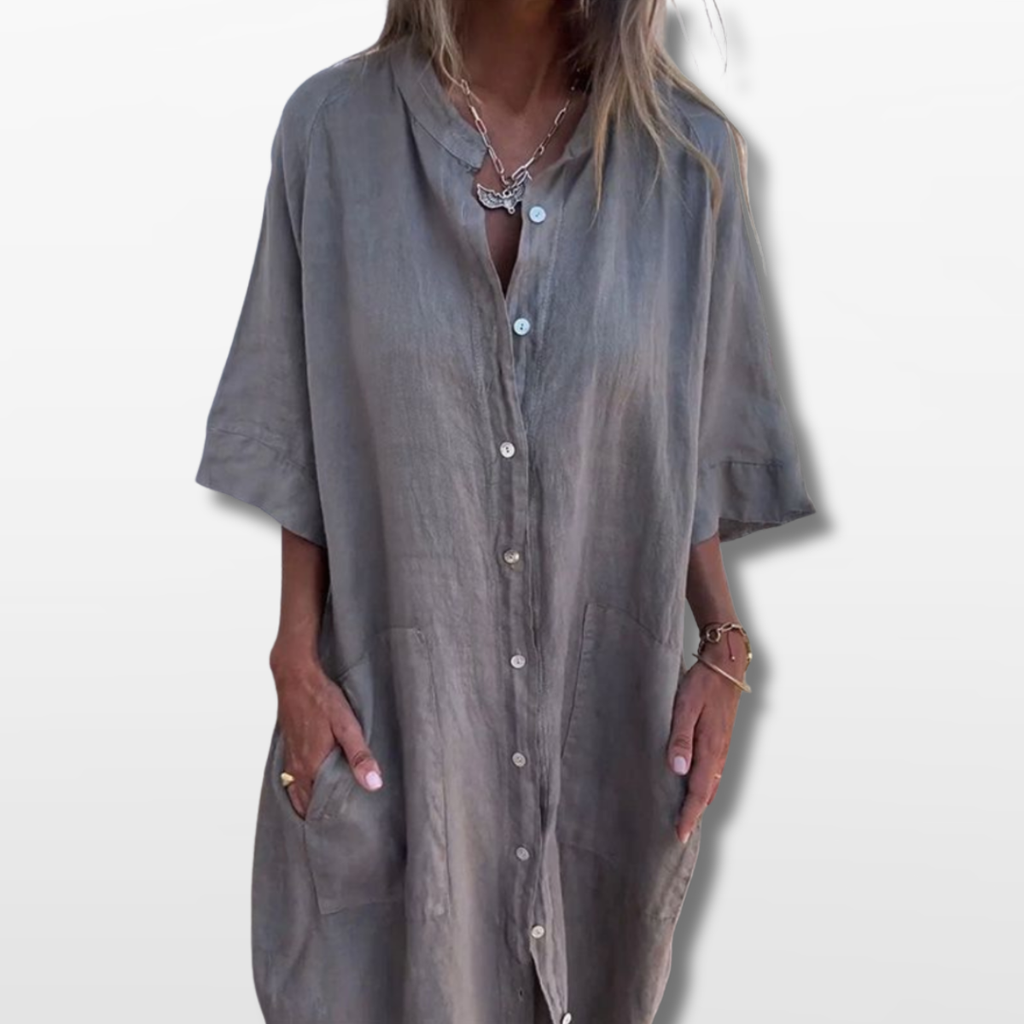 Women Relaxed Button Down Shirt Dress
