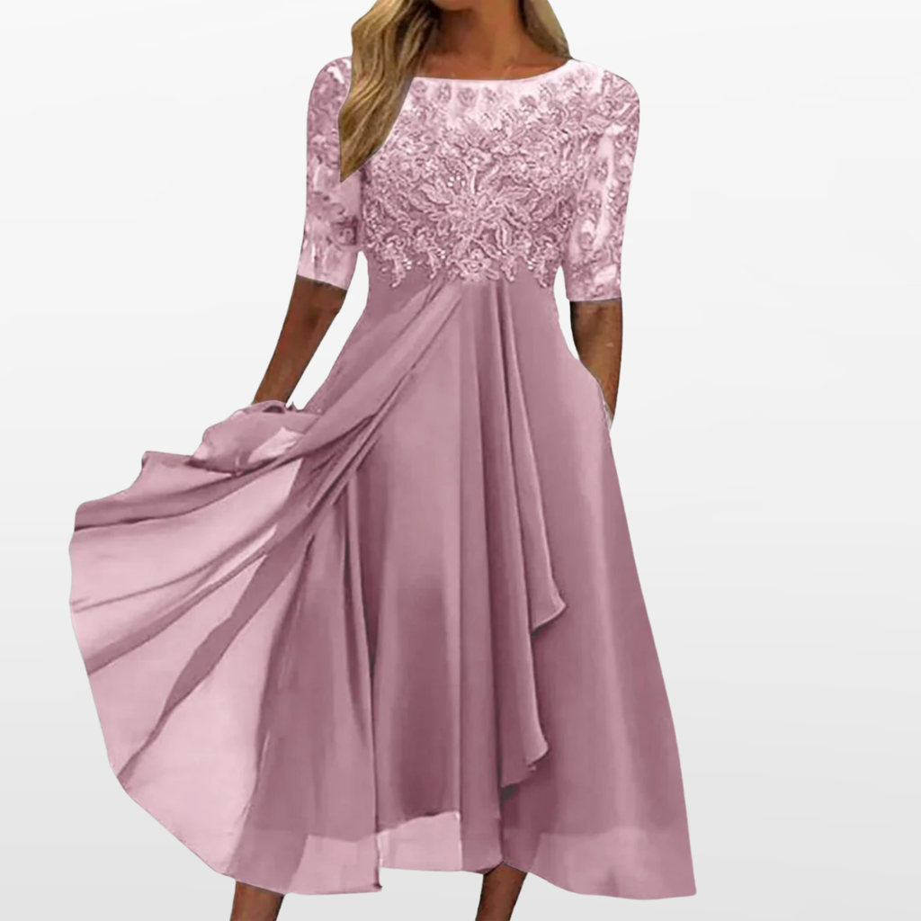 Women Elegant Lace Midi Evening Dress