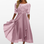 Women Elegant Lace Midi Evening Dress