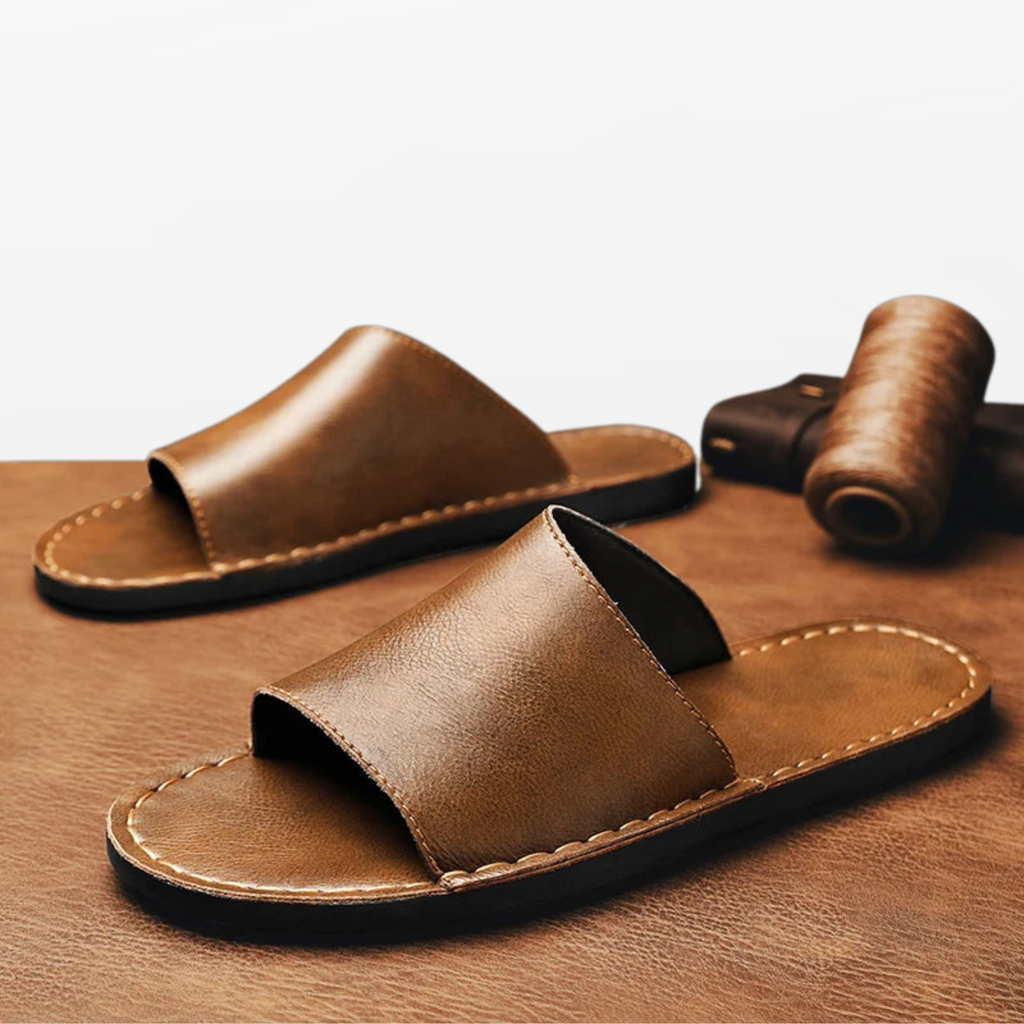Men Leather Slide Sandals Minimal Summer