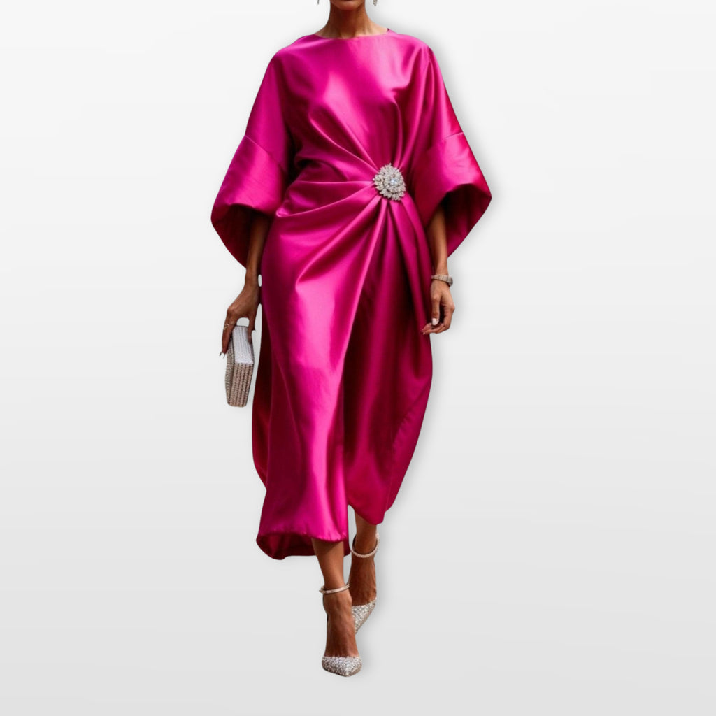 Women Draped Satin Midi Dress