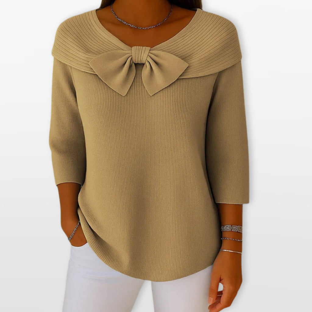 Women Ribbed Bow Knit Top