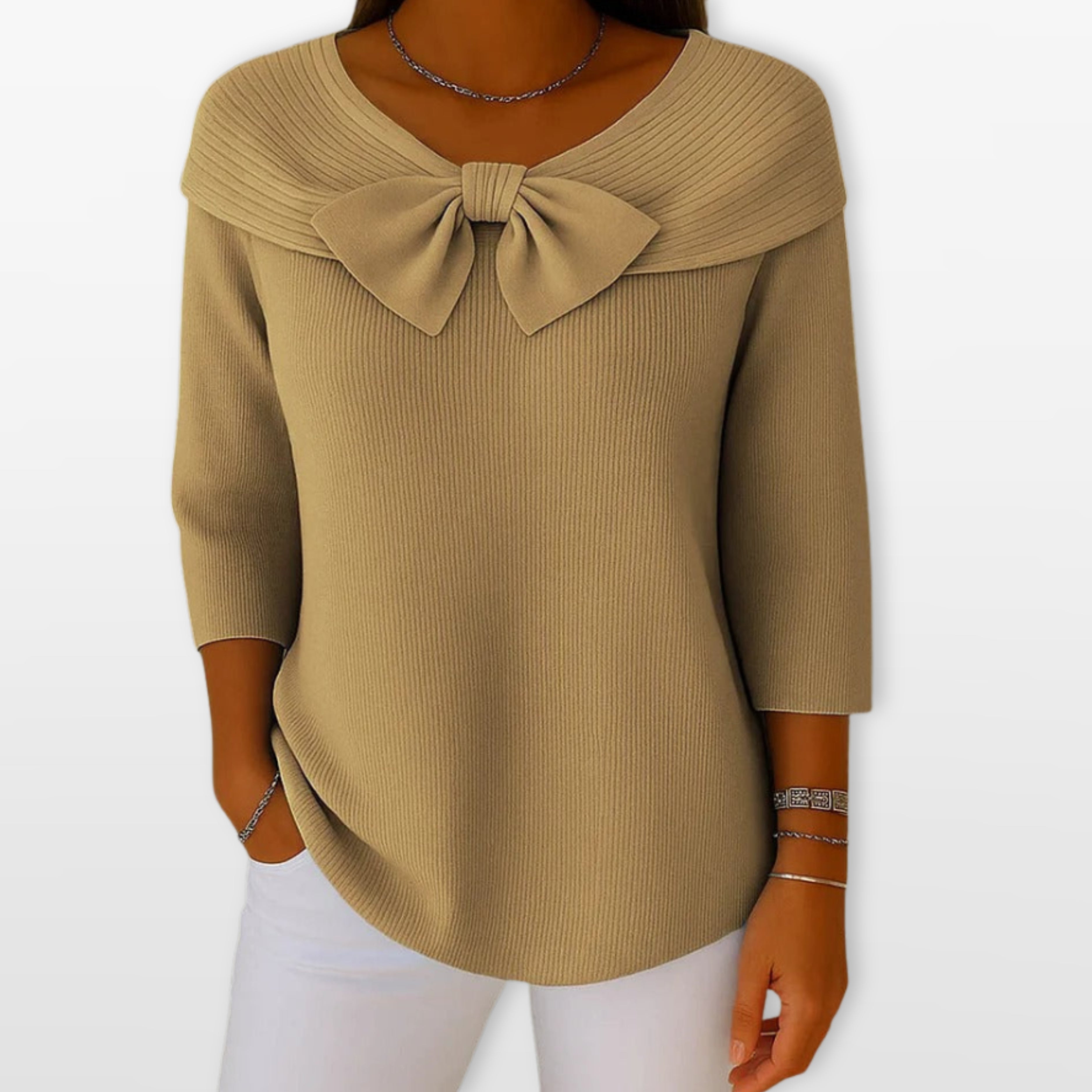 Women Ribbed Bow Knit Top
