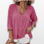Women V Neck Button Blouse Casual Top