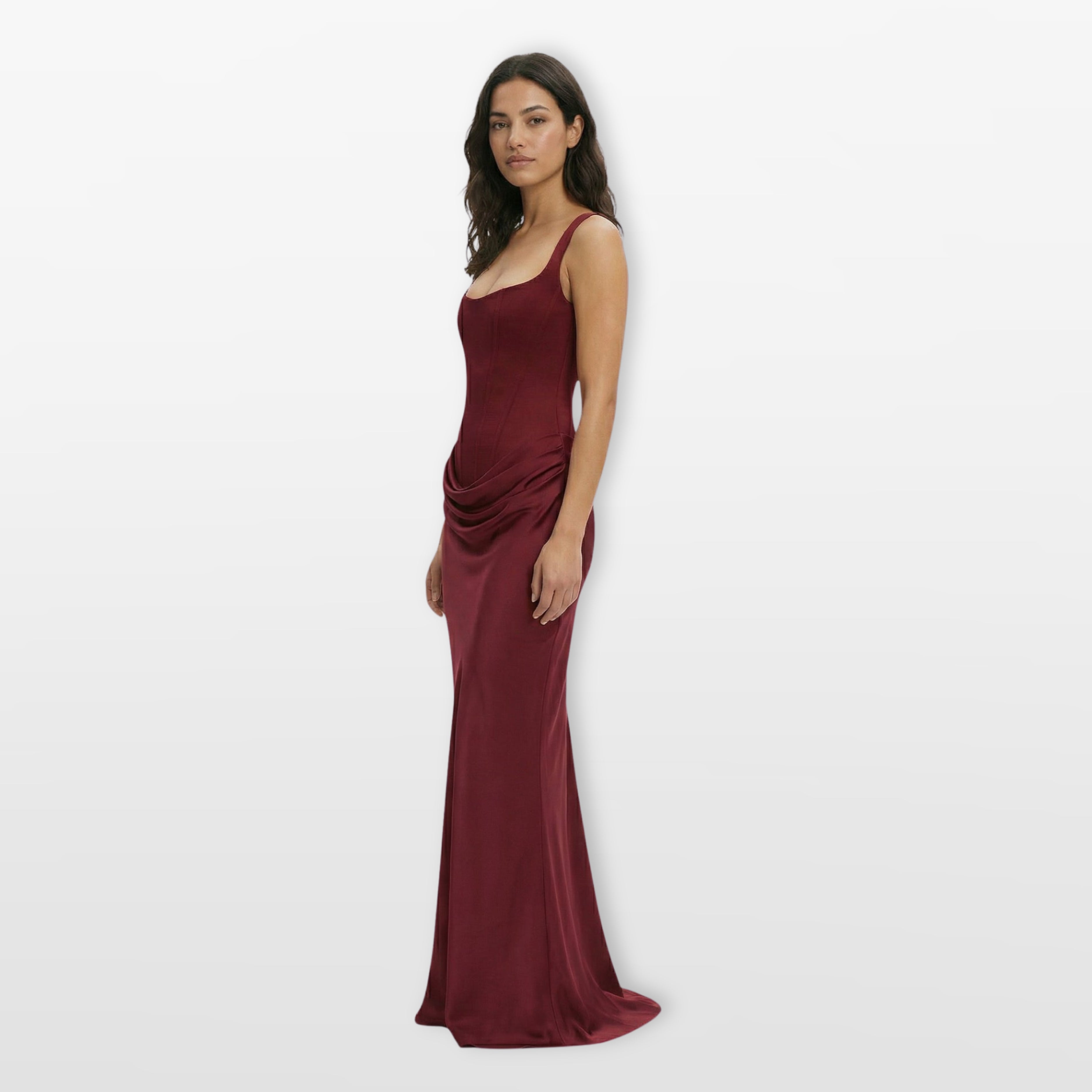 Women’s Fitted Satin Evening Dress Draped Maxi
