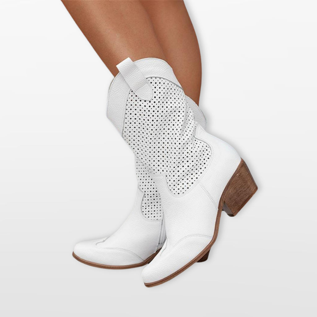 Women Perforated Western Ankle Boots