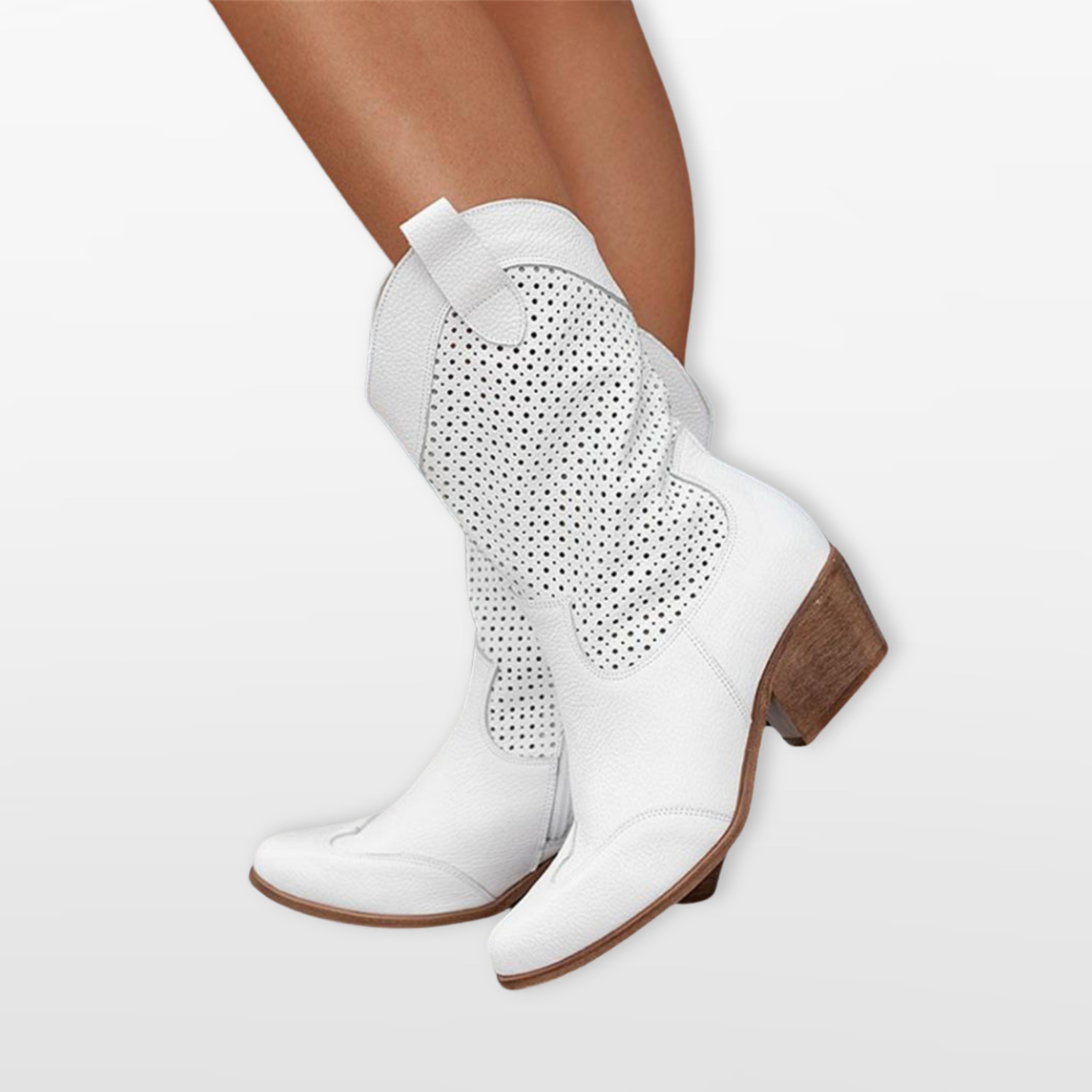 Women Perforated Western Ankle Boots