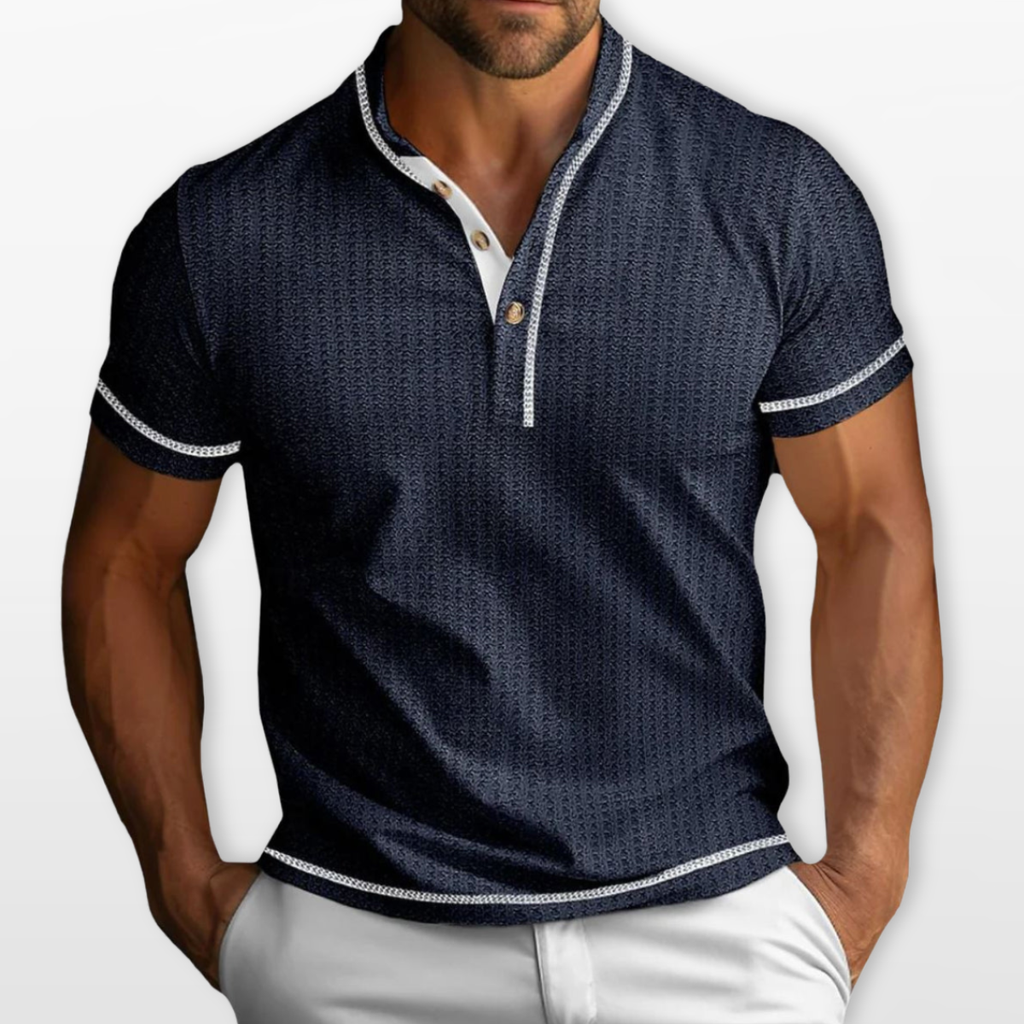 Men Textured Henley Short Sleeve Shirt