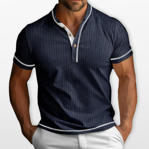Men Textured Henley Short Sleeve Shirt