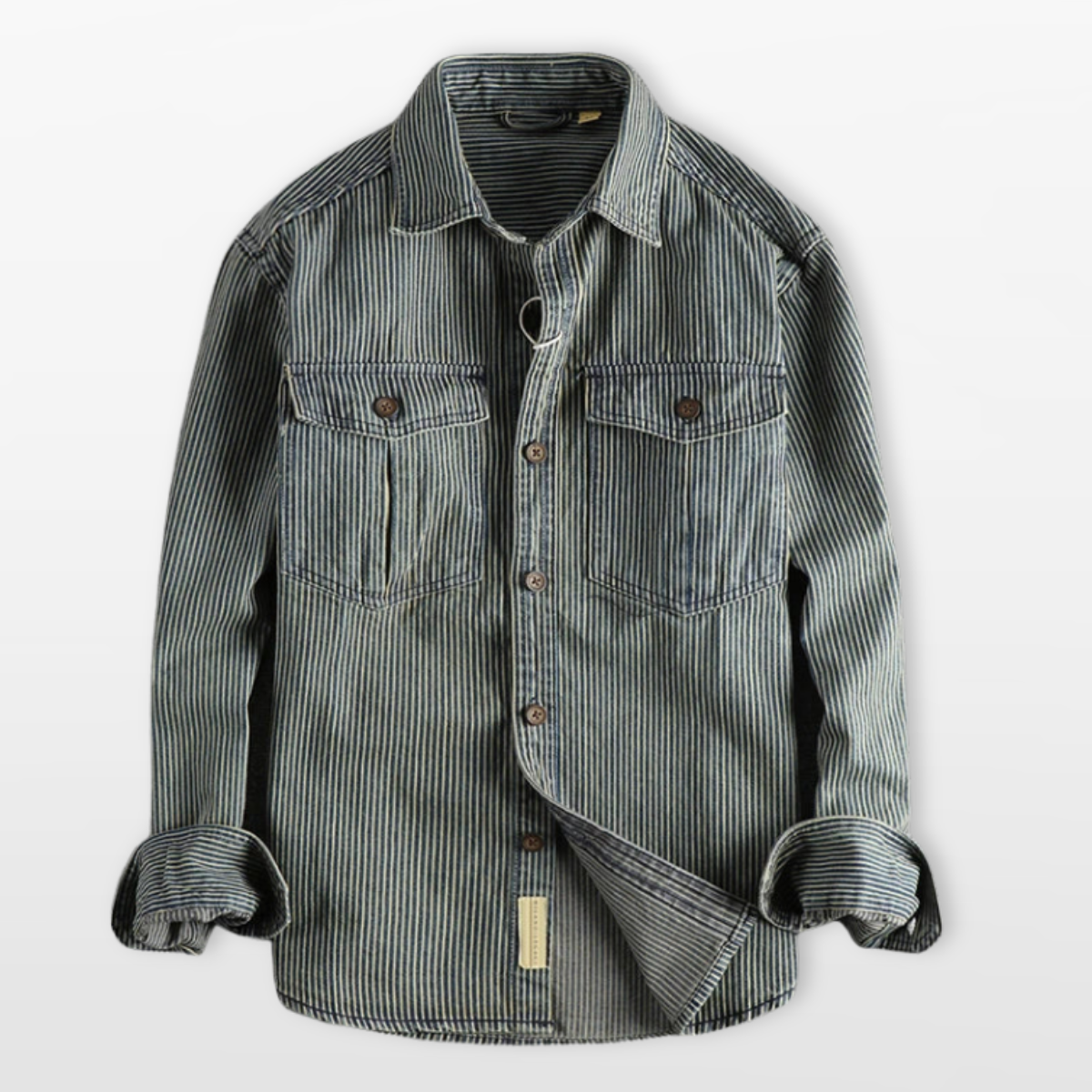 Men Striped Denim Button Up Shirt