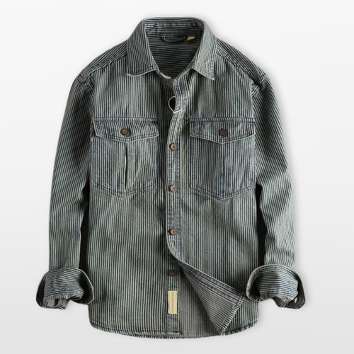 Men Striped Denim Button Up Shirt