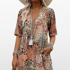 Women Boho Midi Dress V Neck