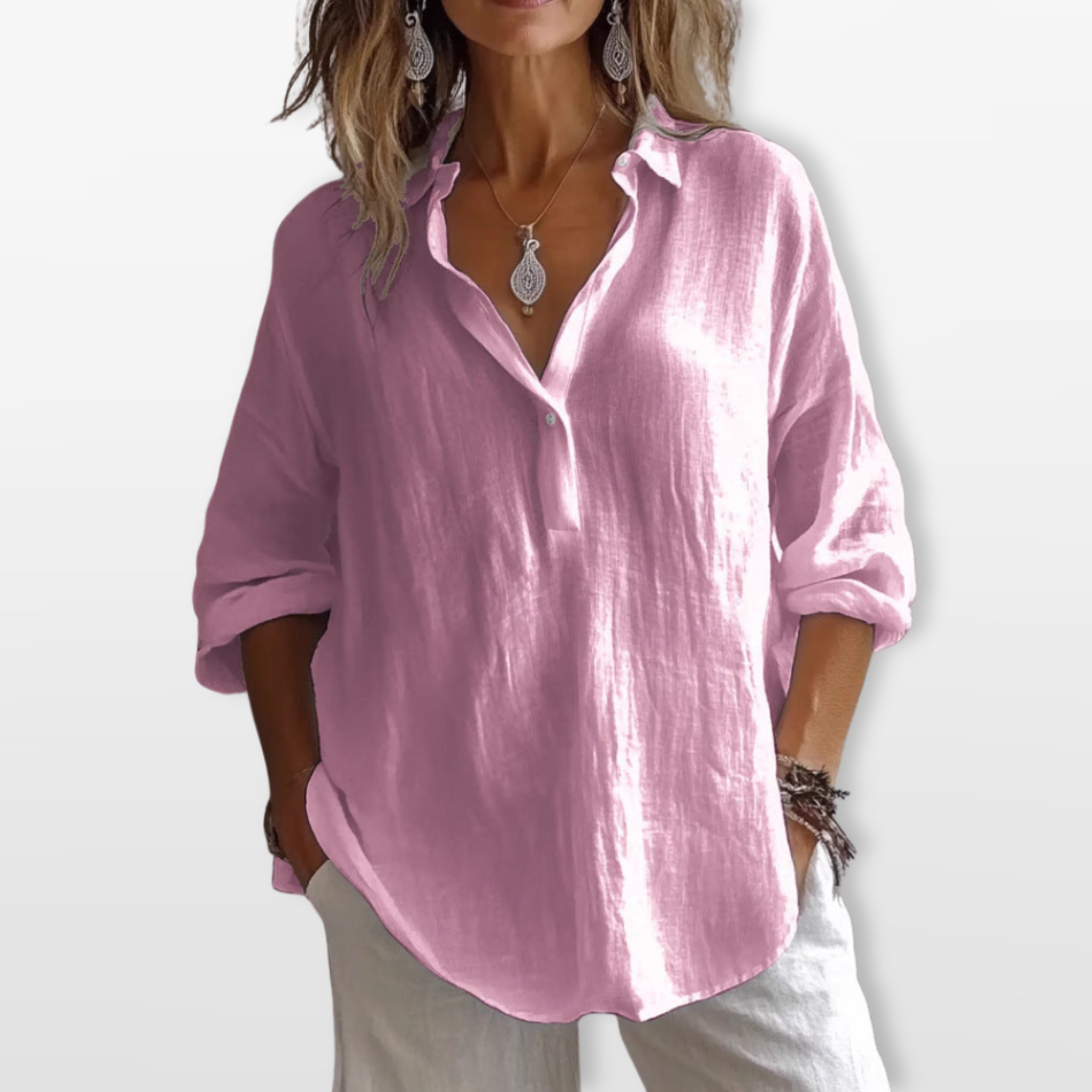 Women’s Loose Fit Blouse Casual Button Shirt
