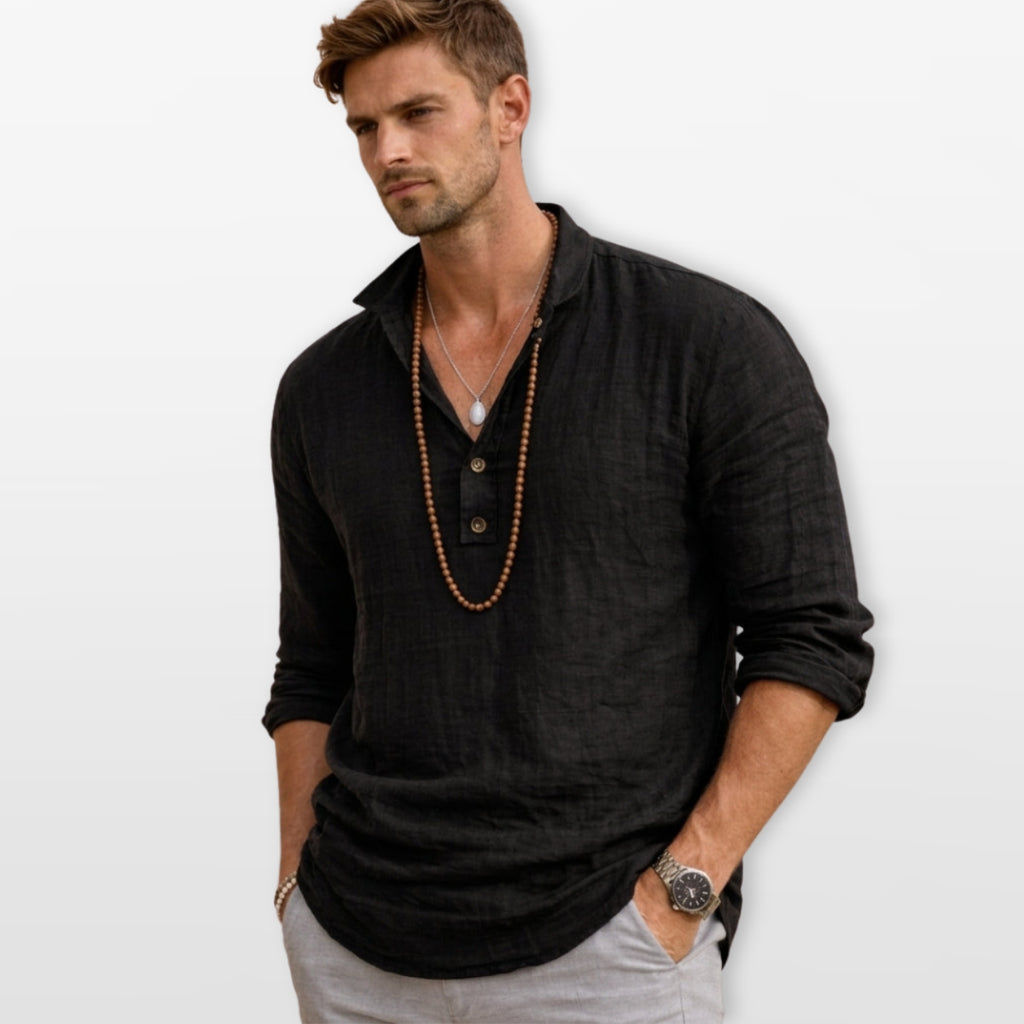Men's Long Sleeve Textured Henley Shirt