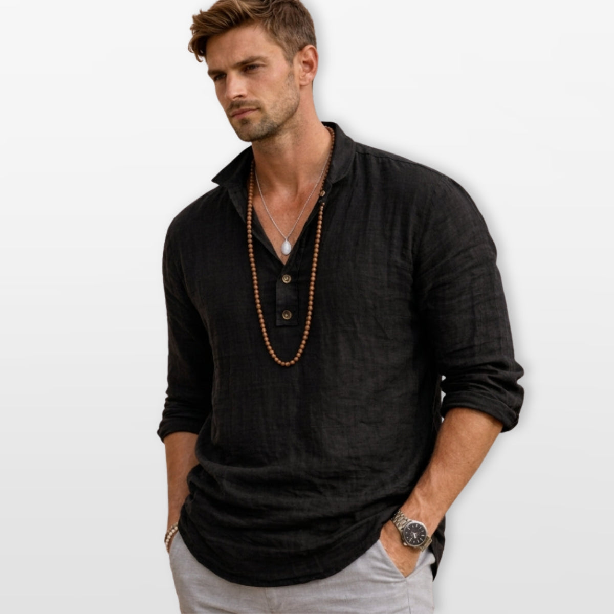 Men's Long Sleeve Textured Henley Shirt