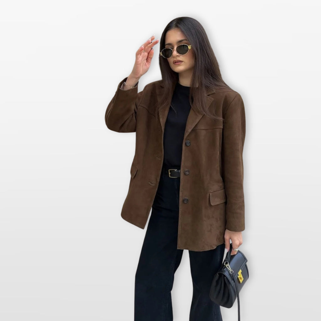Women’s Suede Blazer Relaxed Tailored Jacket