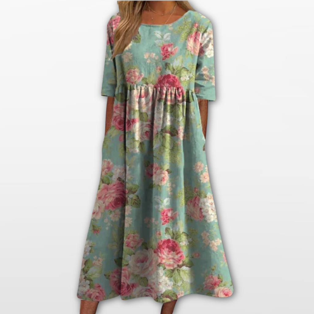 Women Floral Midi Dress Loose Fit